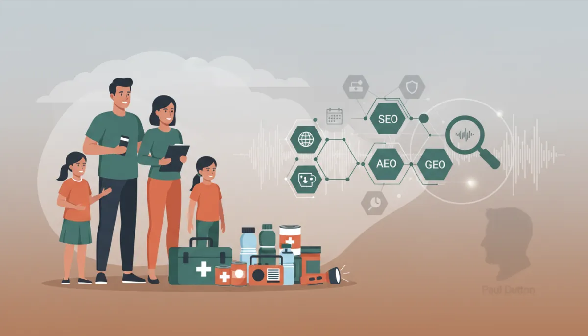 Family organizing emergency supply bins in a home setting