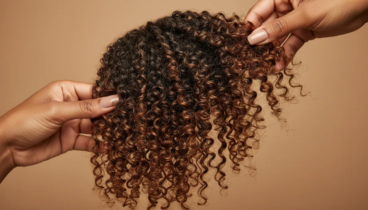 Close-up of defined, moisturized Type 4 coils being gently handled by a stylist