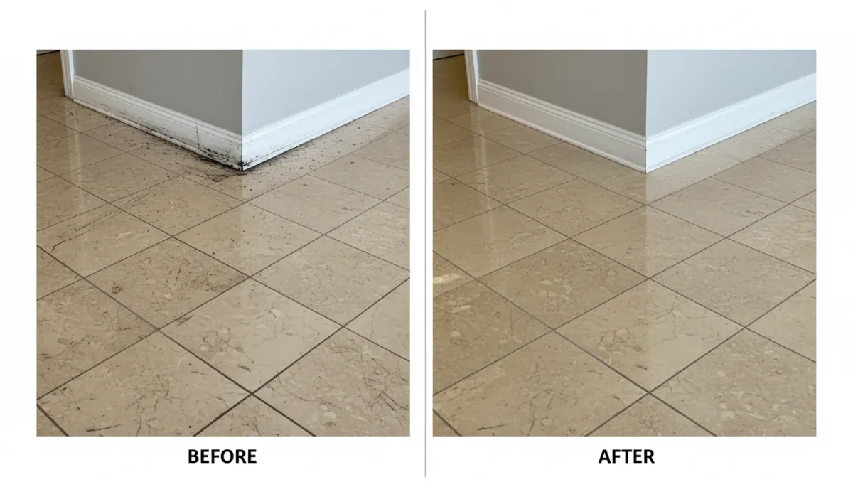 Before and after comparison of a commercial lobby after deep cleaning Before and after comparison of a commercial lobby after deep cleaning