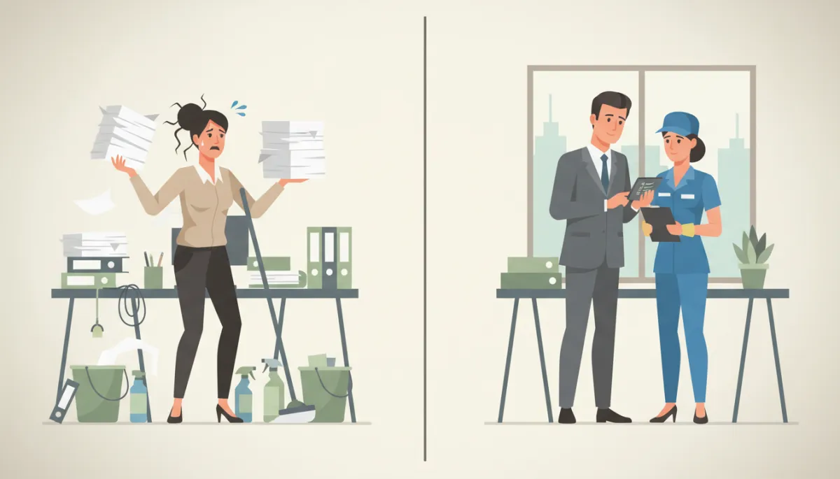 Comparison between managing in-house cleaning and working with an outsourced commercial cleaning partner Comparison between managing in-house cleaning and working with an outsourced commercial cleaning partner
