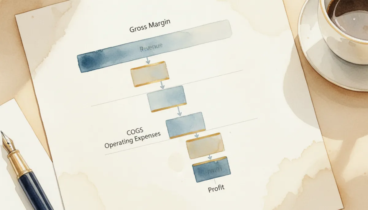 Financial report illustrating how revenue flows through gross margin to profit Financial report illustrating how revenue flows through gross margin to profit