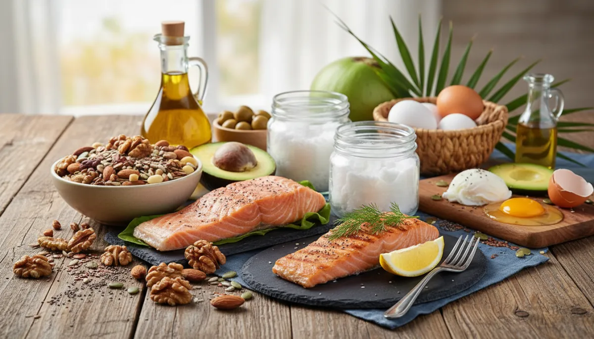 Add photorealistic Pexels images throughout this article about healthy fats. Include a hero/cover image plus inline images placed between sections. Use a variety of images relevant to the content — avocados, olive oil, nuts (walnuts, almonds), fatty fish (salmon), coconut oil, seeds, eggs, and other healthy fat sources. Do not rewrite or change any existing text content.. Context: This is for a blog post about "What About Omega-3’s?". Style: Professional quality, photorealistic, high resolution Add photorealistic Pexels images throughout this article about healthy fats. Include a hero/cover image plus inline images placed between sections. Use a variety of images relevant to the content — avocados, olive oil, nuts (walnuts, almonds), fatty fish (salmon), coconut oil, seeds, eggs, and other healthy fat sources. Do not rewrite or change any existing text content.. Context: This is for a blog post about "What About Omega-3’s?". Style: Professional quality, photorealistic, high resolution