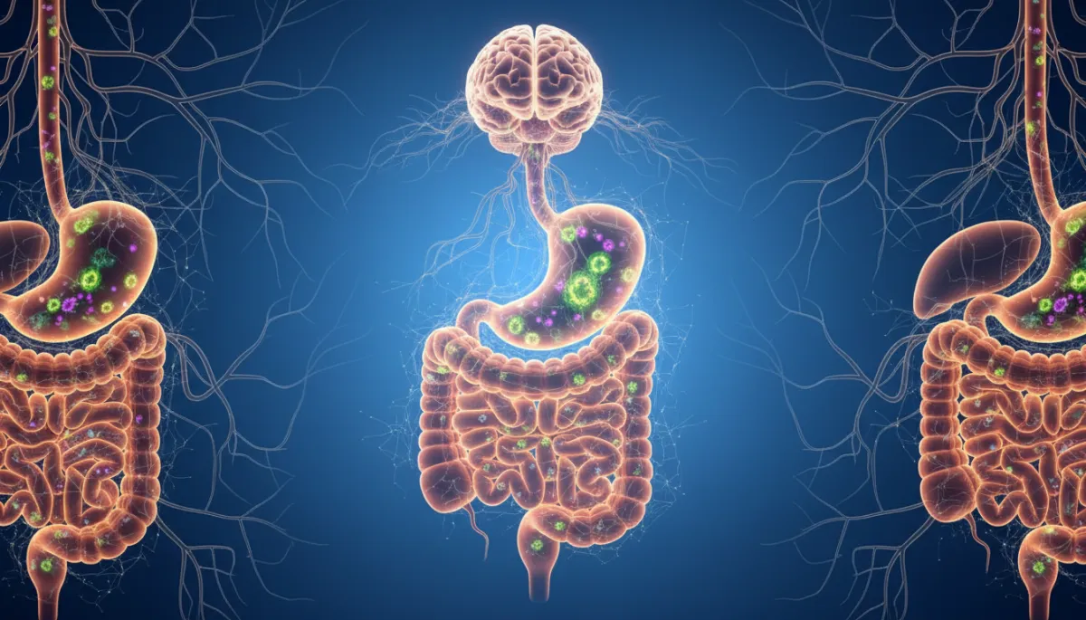 A photorealistic Pexels image showing a medical or scientific visualization of the human digestive system, focusing on the stomach and intestines, to visually represent digestive health and the gut-brain axis. A photorealistic Pexels image showing a medical or scientific visualization of the human digestive system, focusing on the stomach and intestines, to visually represent digestive health and the gut-brain axis.