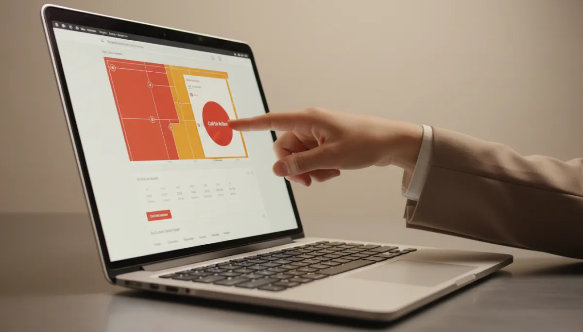 Marketer reviewing website heatmap and call-to-action performance on a laptop