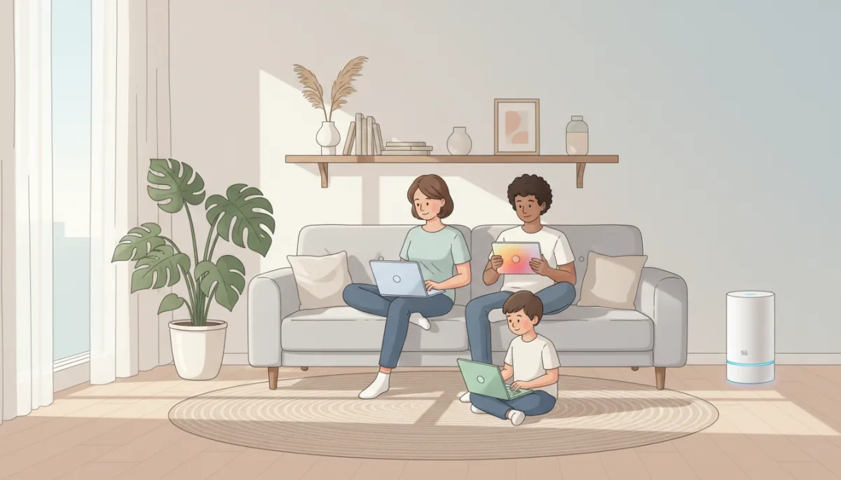Living room using 5G home internet gateway for whole-home connectivity