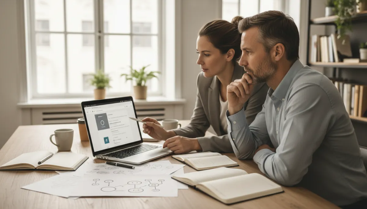 Consultant and small business owner planning local SEO strategy