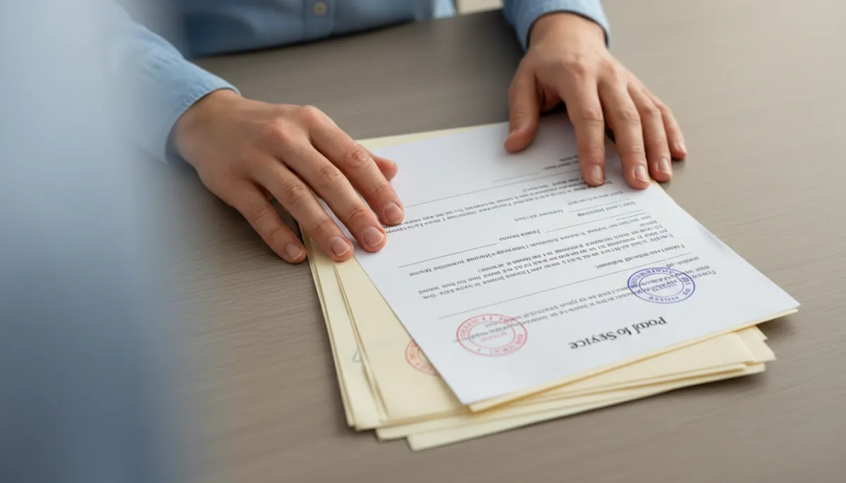 Legal documents and proof of service form on a professional desk