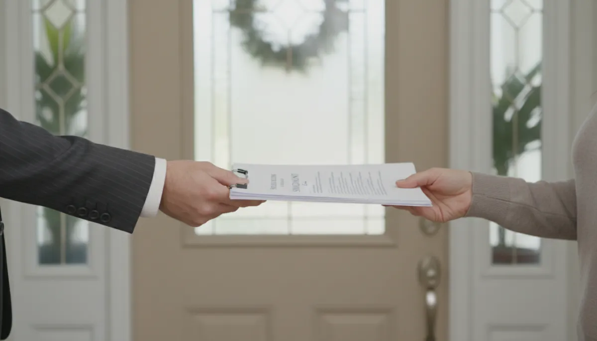 Process server providing court documents to an adult household member at a residence