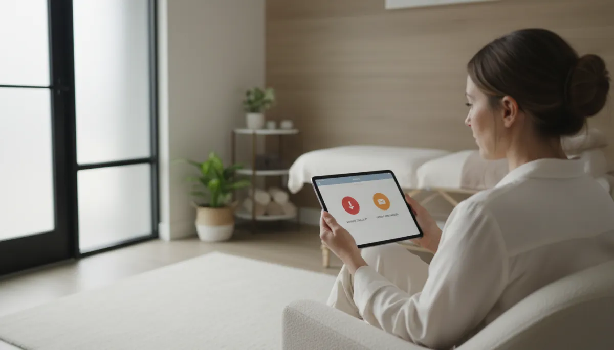 Medspa owner reviewing missed inquiries and messages on a tablet dashboard