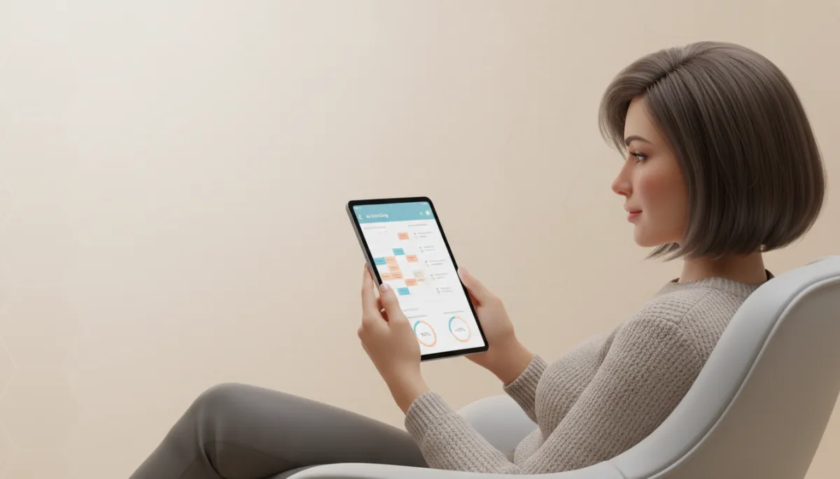 Salon suite owner reviewing AI booking analytics on a tablet