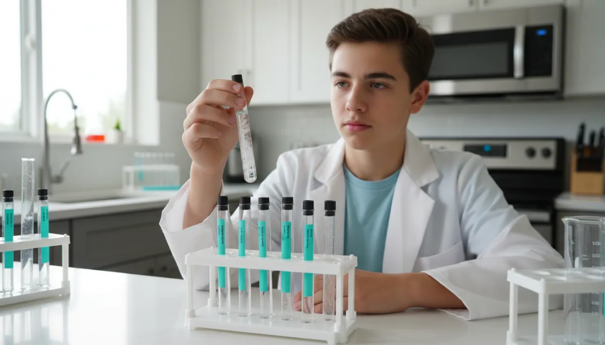 Teen holding tube with extracted DNA from a DIY kit