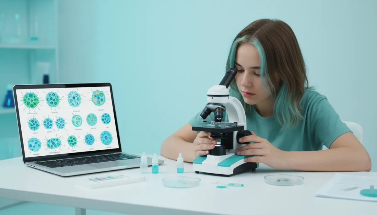 Student using a microscope as part of a DIY biohacking project