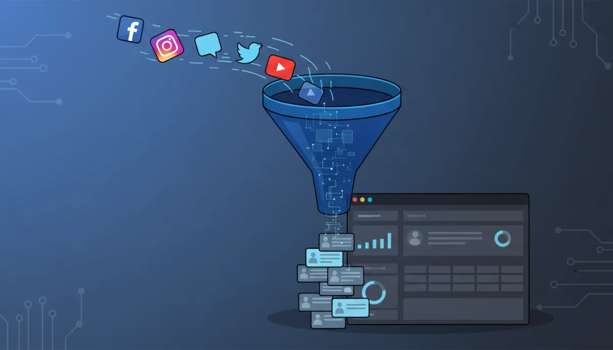 Embudo que convierte leads de redes sociales en contactos dentro de un CRM