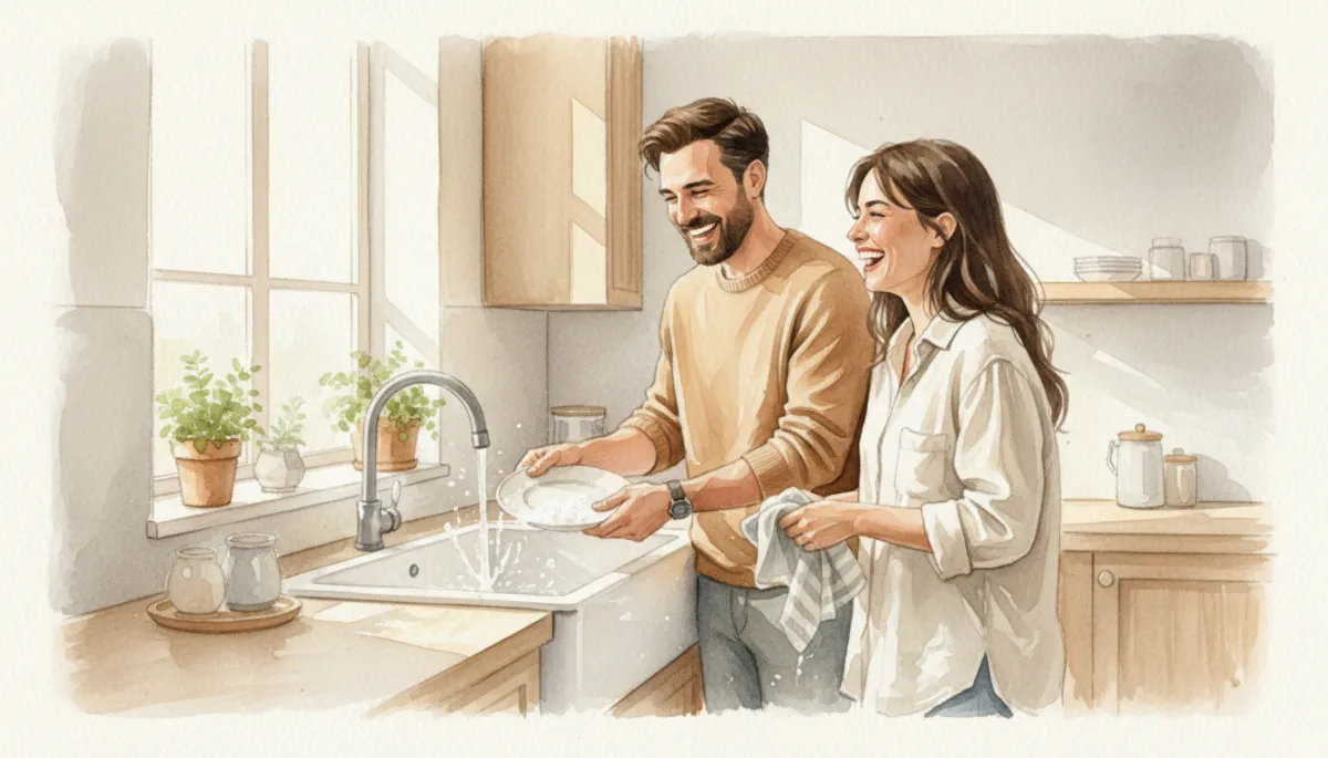 Husband and wife serving together joyfully in their home Husband and wife serving together joyfully in their home