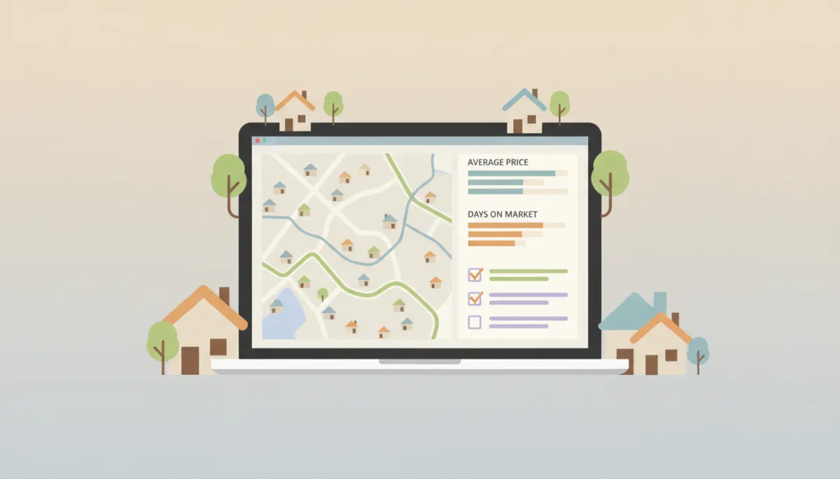 Illustration of digital tools and data used in the San Jose home search process