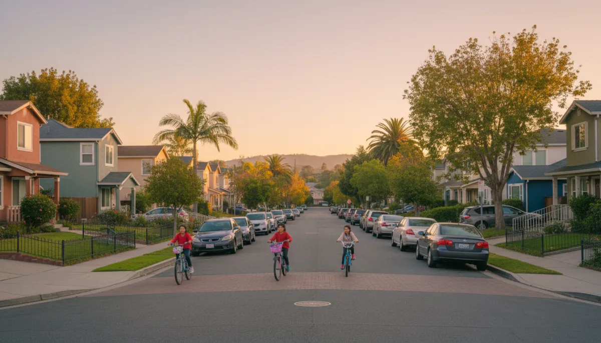 Family-friendly Alum Rock neighborhood street with colorful homes