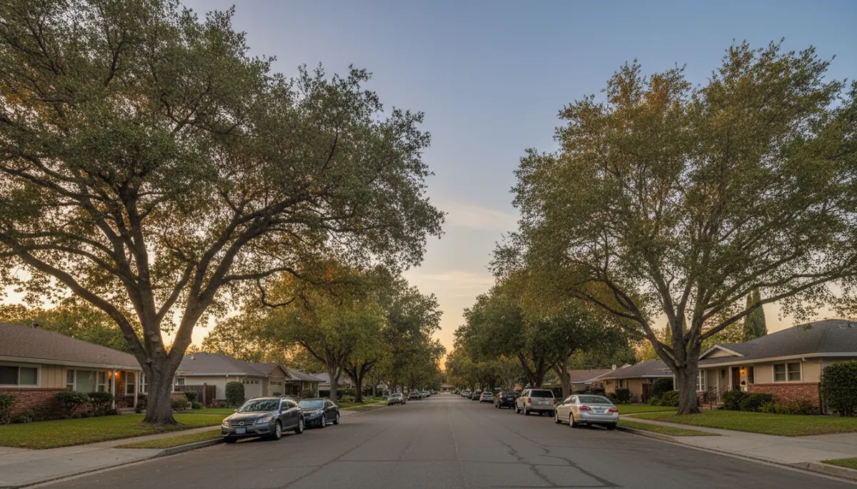 Quiet residential street in Sunnyvale with single-family homes and mature trees