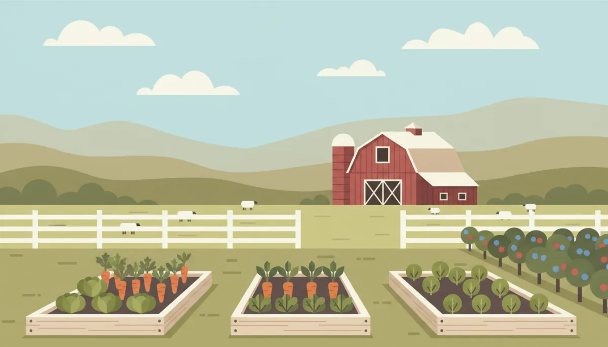 Cariboo hobby farm garden with raised beds and nearby pasture