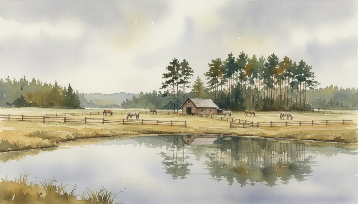 Professional lakeside horse property with fenced pastures and a modest barn