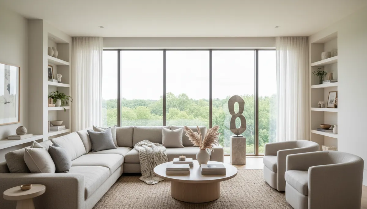 Professionally staged living room in a neutral, welcoming style Professionally staged living room in a neutral, welcoming style