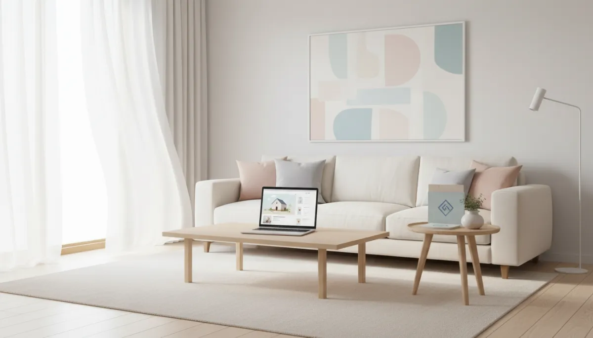 Warm, staged living room prepared for a real estate showing