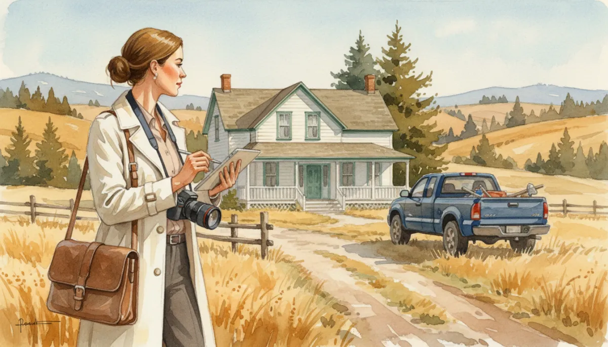Appraiser assessing a rural home and acreage in British Columbia