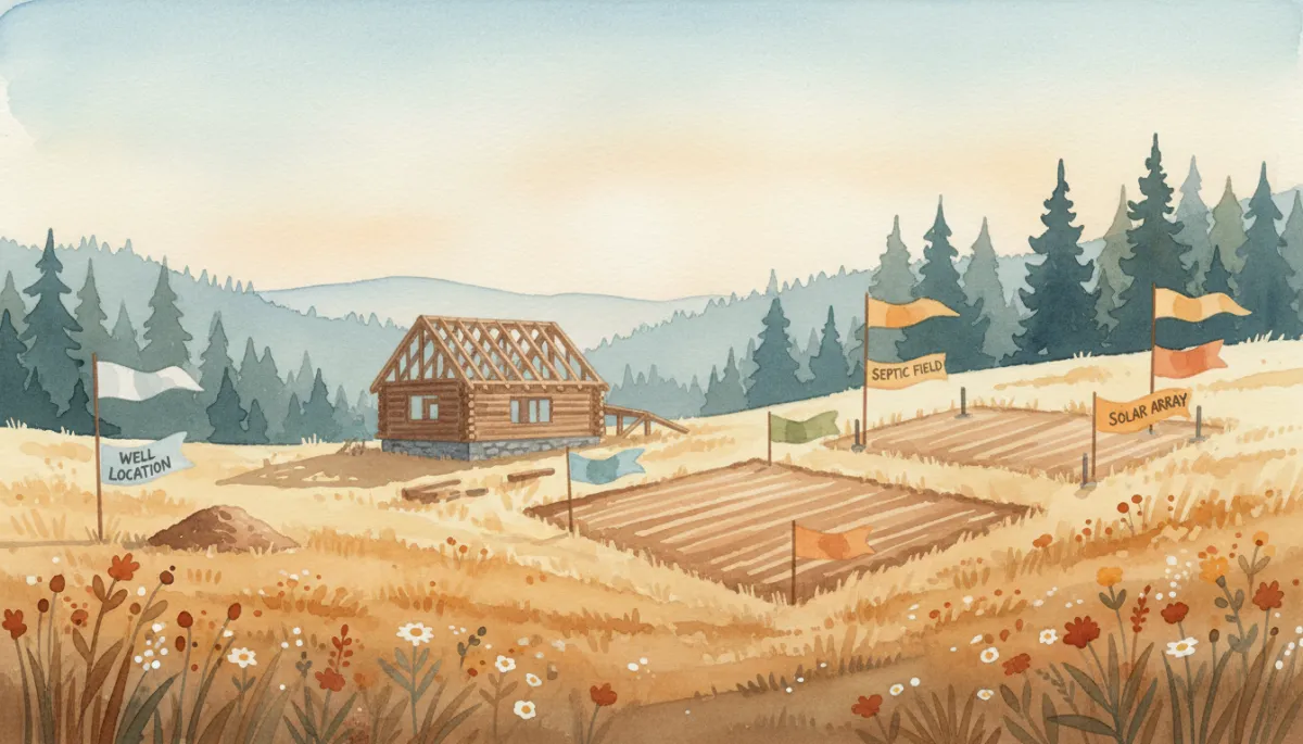 Rural BC cabin site showing space for well, septic, and solar