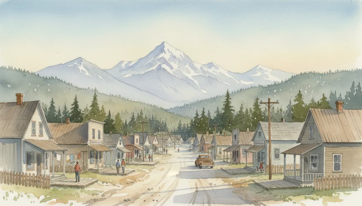 Professional streetscape of a Cariboo community with homes and small businesses