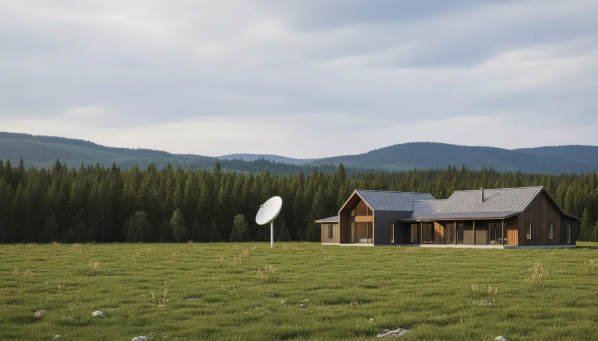 Cariboo farmhouse using a Starlink satellite dish for rural internet Cariboo farmhouse using a Starlink satellite dish for rural internet