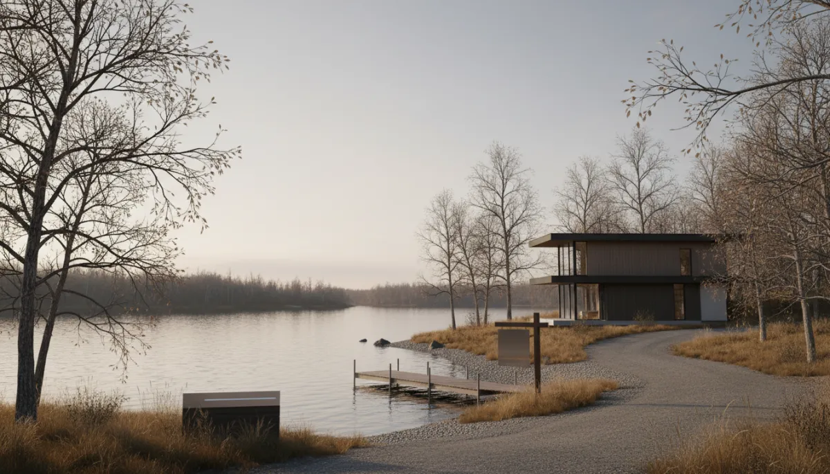 Professional late autumn view of a quiet Cariboo lakefront property