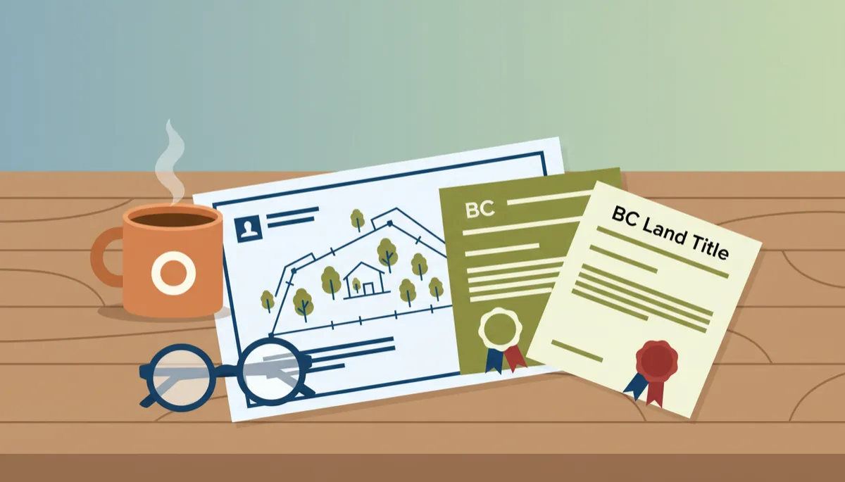 Survey plan and BC land title documents for a rural property