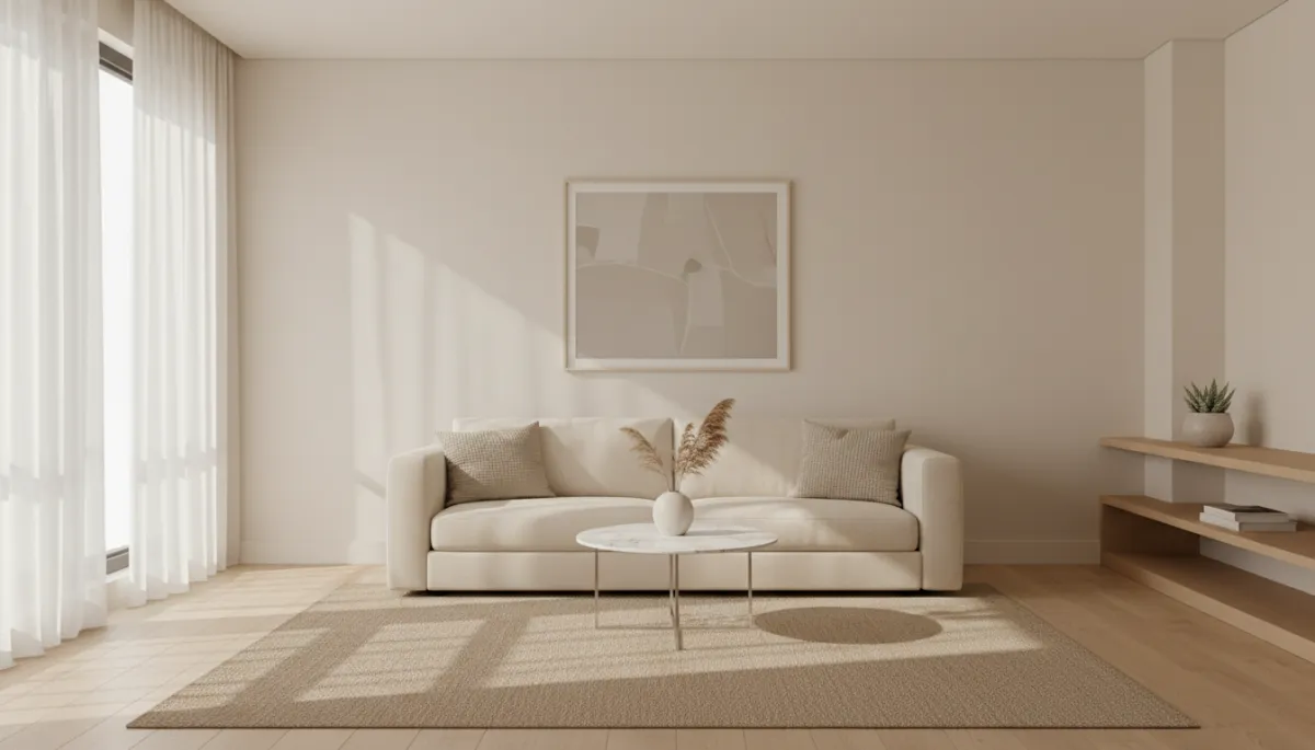 Neatly staged living room prepared for showings with neutral decor
