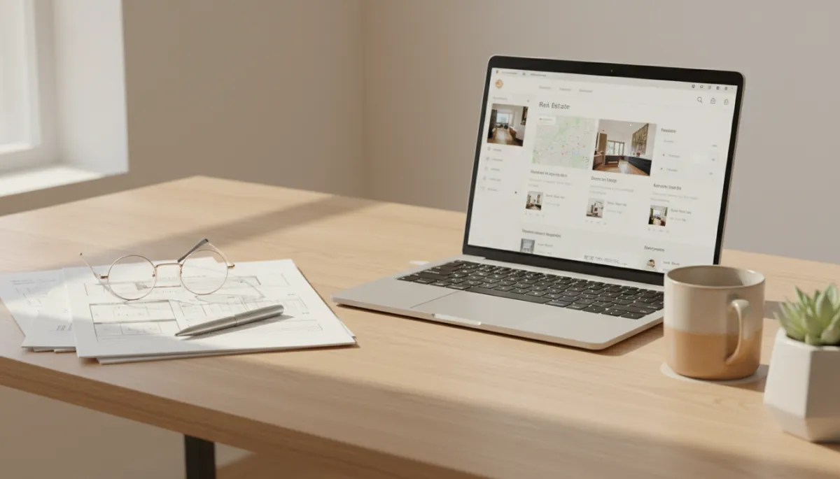 Home inspection report and laptop on a neatly organized desk