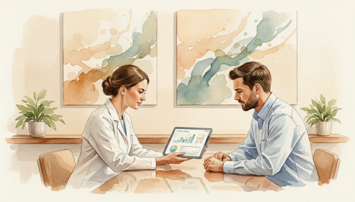Clinician and patient reviewing sleep apnea and weight loss progress together