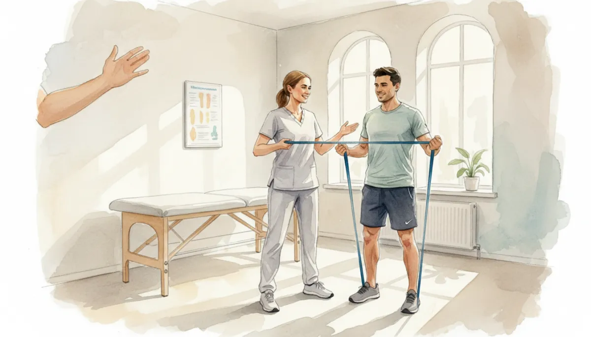 Physiotherapist guiding a patient through rehab exercises at Surge Wellness Clinic
