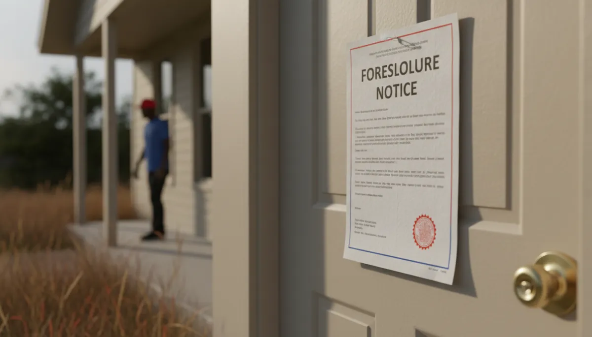 Foreclosure notice posted on the front door of a home Foreclosure notice posted on the front door of a home