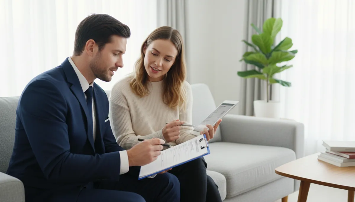 Homeowner reviewing property condition report with a real estate professional