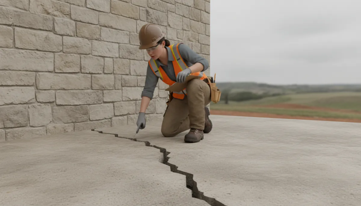 Contractor inspecting foundation cracks on an Oklahoma home Contractor inspecting foundation cracks on an Oklahoma home
