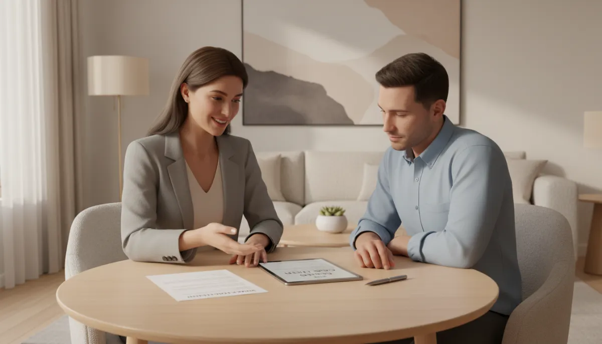 Homeowner discussing an as-is cash offer with a homebuying specialist