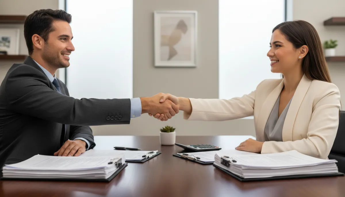Homeowner reaching an agreement with a cash home buyer Homeowner reaching an agreement with a cash home buyer
