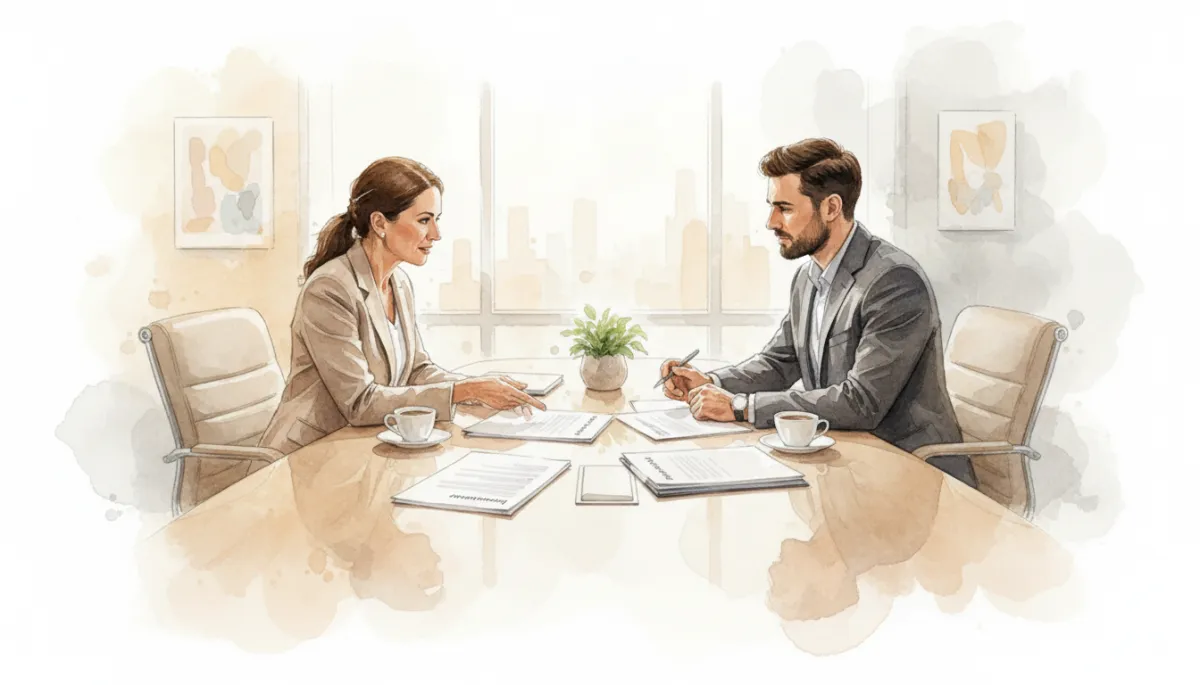 Landlord discussing rental performance and management options with a property manager