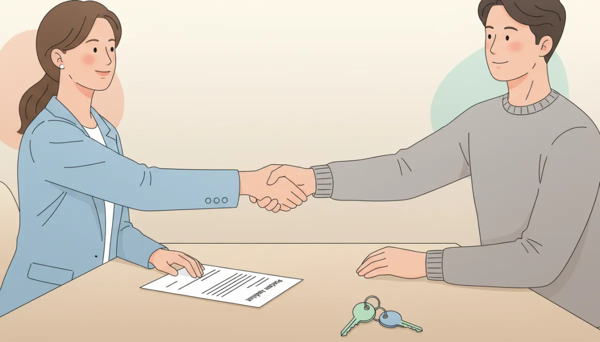 Homeowner agreeing to sell house quickly to a professional buyer Homeowner agreeing to sell house quickly to a professional buyer
