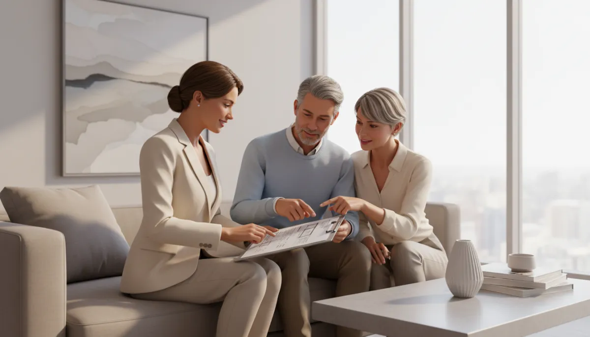 Family discussing rental and sale options with a real estate professional