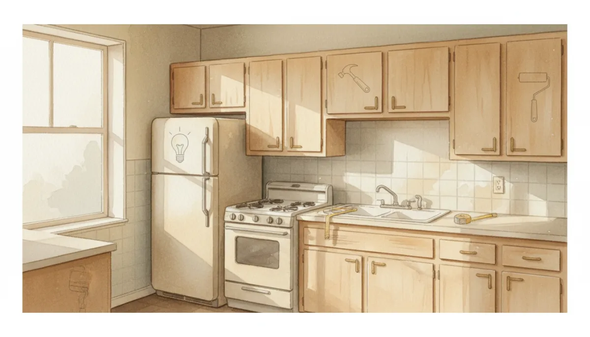 Outdated kitchen that could be renovated by a future buyer