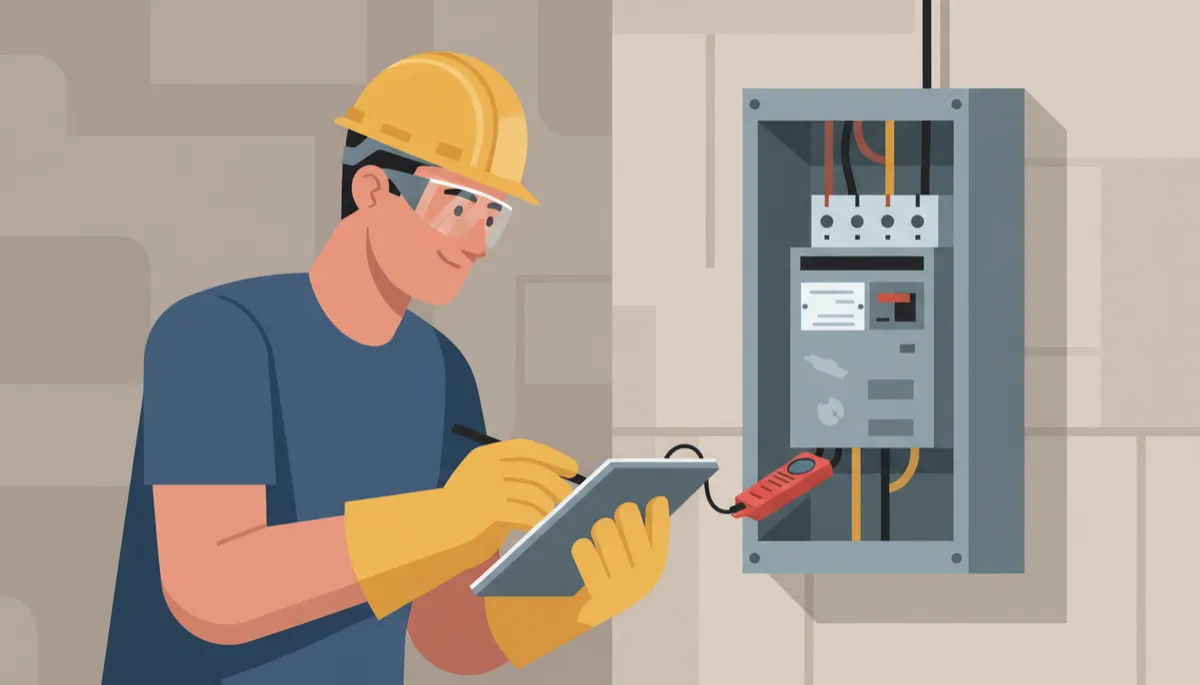 Electrician inspecting an older electrical panel in an Oklahoma home