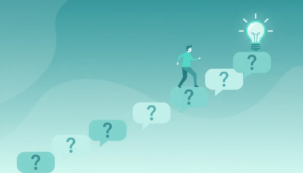 Illustration of small coaching questions leading toward insight Illustration of small coaching questions leading toward insight