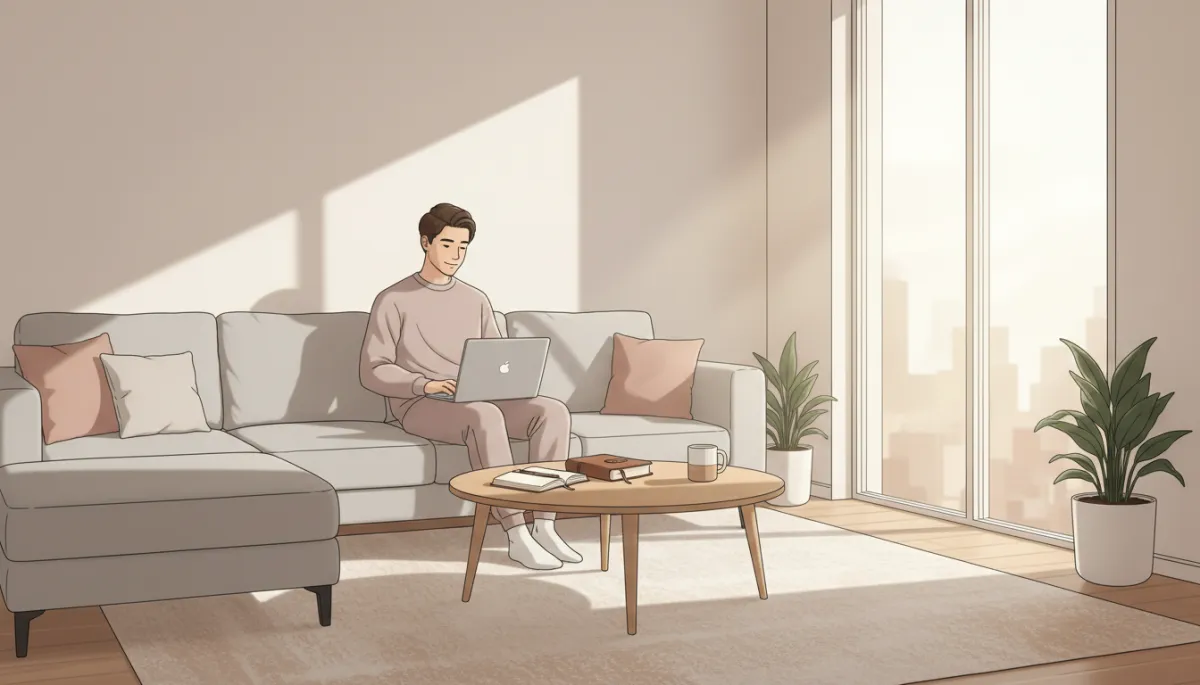 Professional closing laptop and resting with Bible and journal nearby