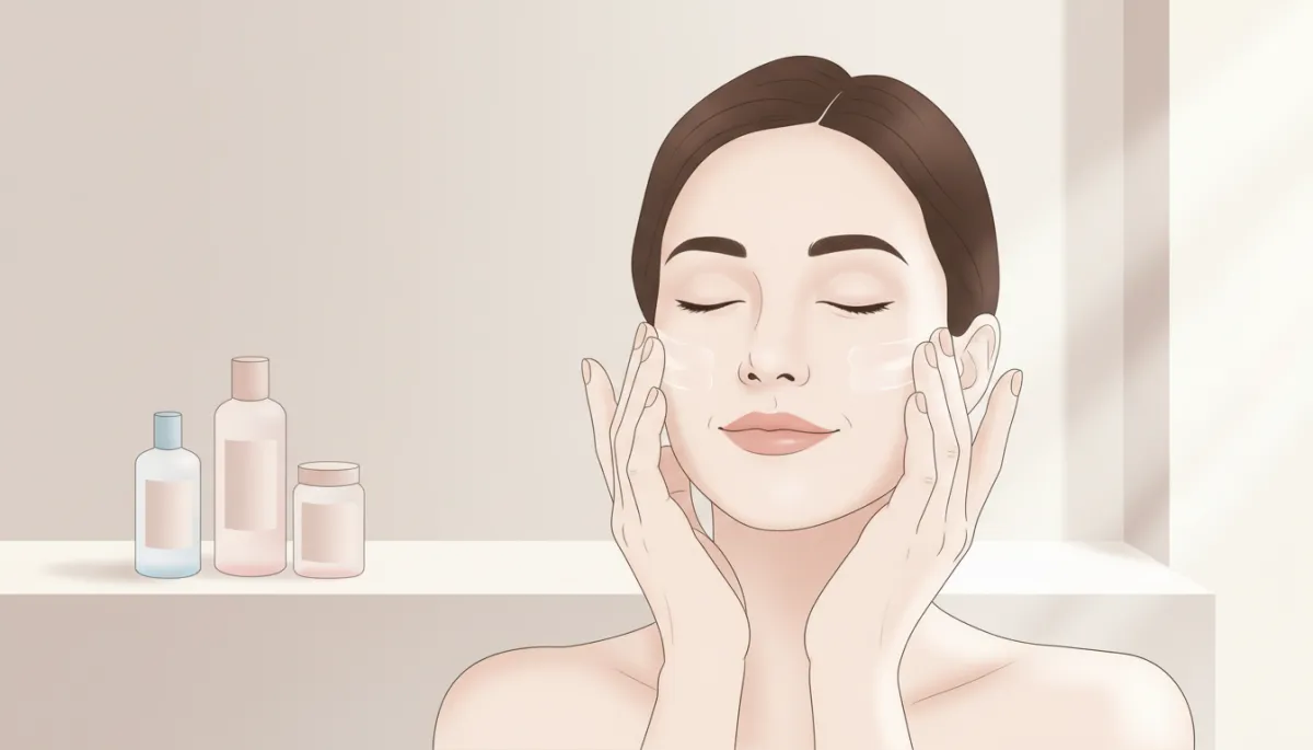 Woman with soft cloud-like skin applying lightweight moisturizer as part of her routine Woman with soft cloud-like skin applying lightweight moisturizer as part of her routine