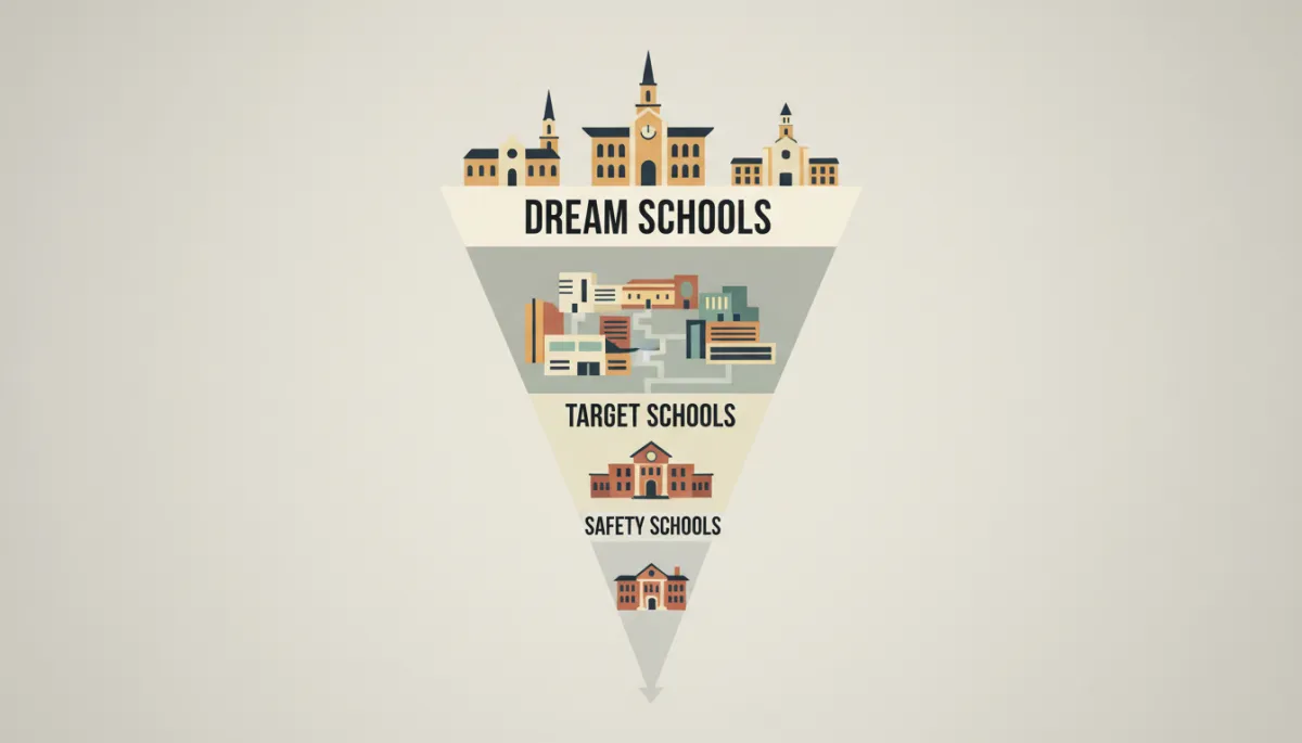 Graphic illustrated targeted school list funnel for recruiting Graphic illustrated targeted school list funnel for recruiting
