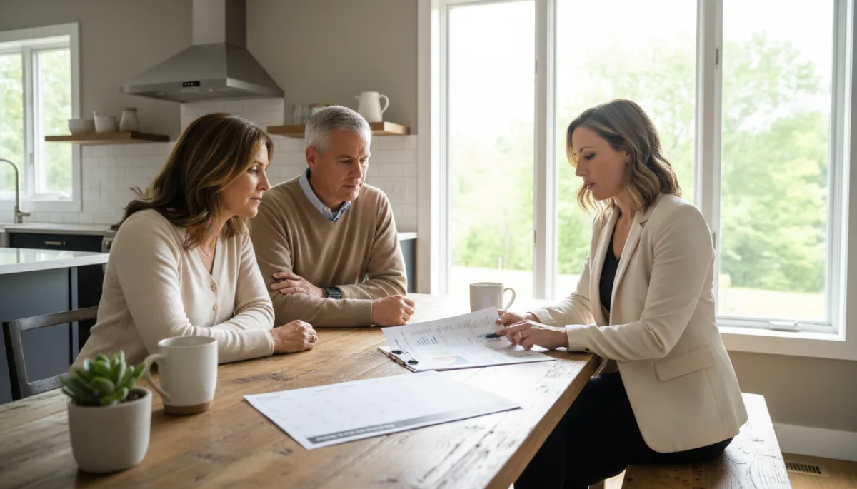 Real estate agent explaining the home selling timeline to Elgin homeowners Real estate agent explaining the home selling timeline to Elgin homeowners